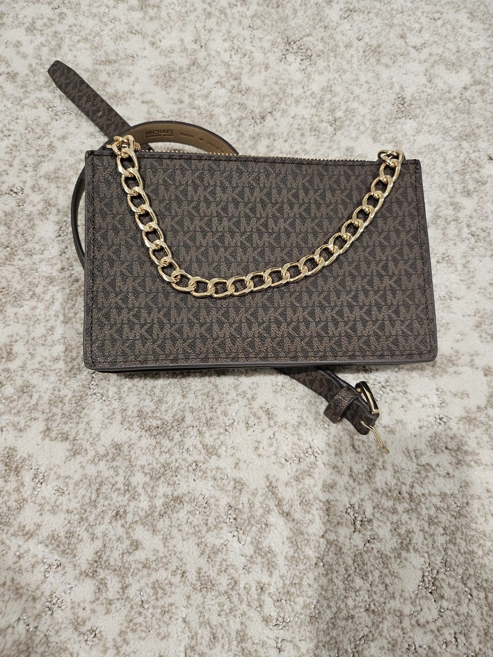 Michael Kors Brown MK Logo Belt Baf with Gold Chain